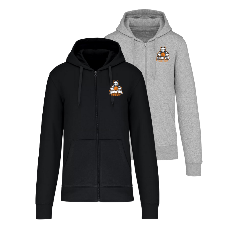 Sweat zippé à capuche Noir ou Gris COC Basket
