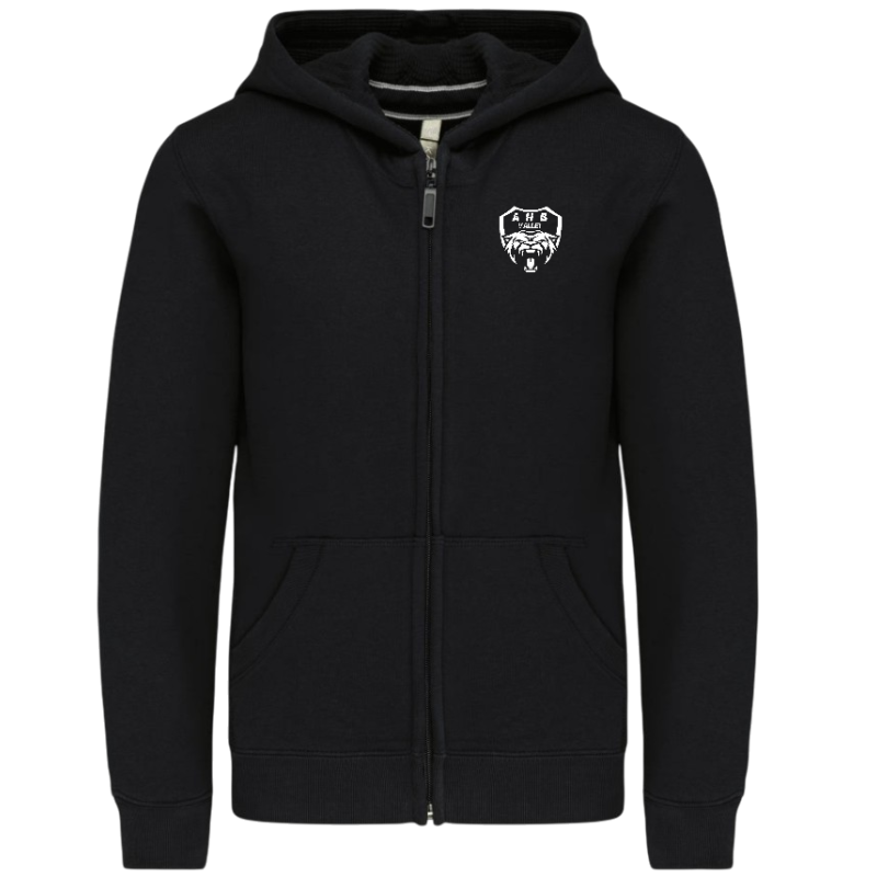 Sweat zippé à capuche coton noir Enfant - AHB VALLET