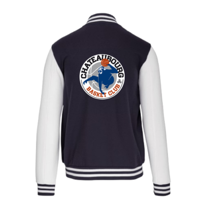 Blouson molleton teddy Bleu marine Basket Club Châteaubourg (2 logos)