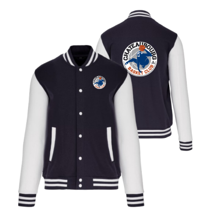 Blouson molleton teddy Bleu marine Basket Club Châteaubourg (2 logos)