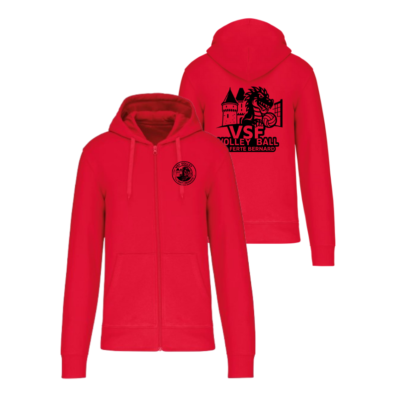 Sweat zippé à capuche Rouge VSF Volley-ball (2 logos)