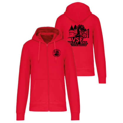 Sweat zippé à capuche Rouge VSF Volley-ball (2 logos)