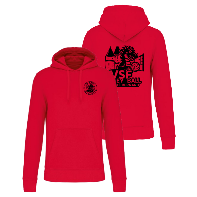 Sweat à capuche Rouge VSF Volley-ball (2 logos)