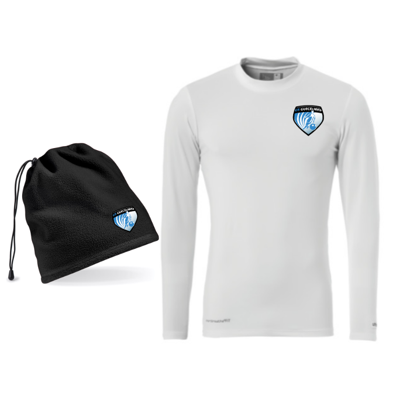Pack Sous-vêtement manches longues Uhlsport Blanc + Bonnet/Tour de cou Noir USG