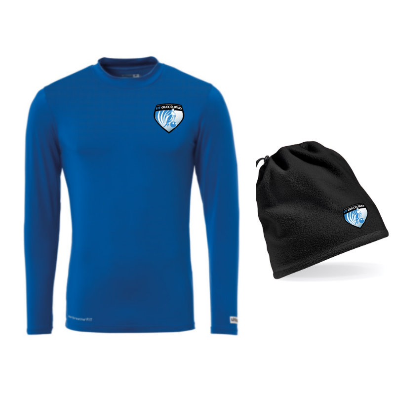 Pack Sous-vêtement manches longues Uhlsport Bleu + Bonnet/Tour de cou Noir USG