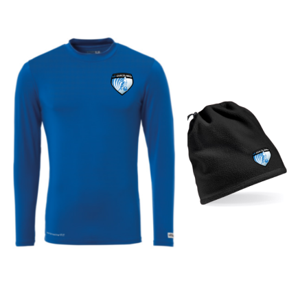 Pack Sous-vêtement manches longues Uhlsport Bleu + Bonnet/Tour de cou Noir USG