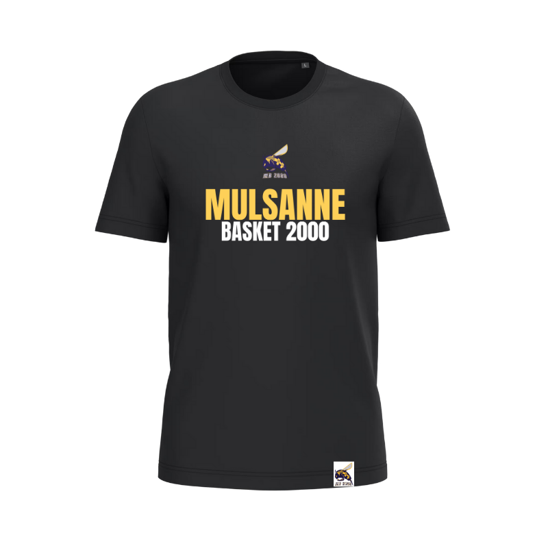 T-shirt Noir Ecriture Mulsanne Basket (2 logos)