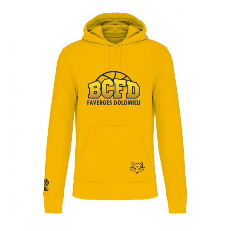 Sweat à capuche Jaune BCFD (3 logos en bleu marine)
