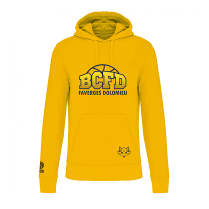 Sweat à capuche Jaune BCFD (3 logos en bleu marine)