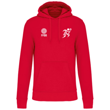 Sweat à capuche Rouge Patronage Laïque Basket (2 logos)