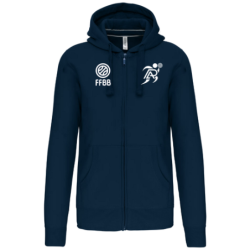 Sweat à capuche zippé Bleu marine Patronage Laïque Basket (2 logos)
