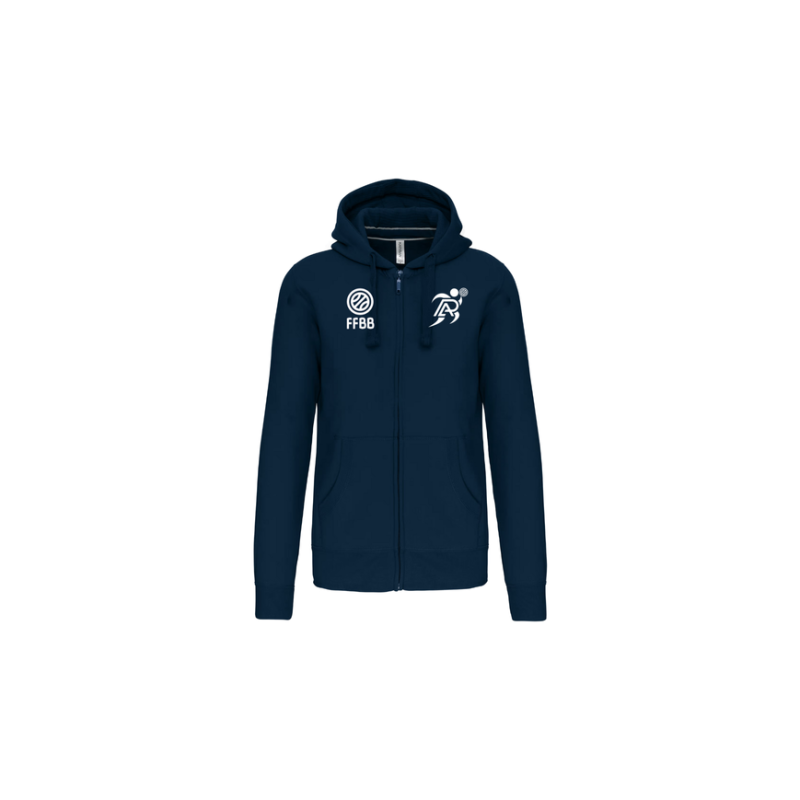 Sweat à capuche zippé Bleu marine Patronage Laïque Basket (2 logos)