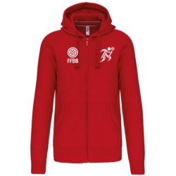 Sweat à capuche zippé Rouge Patronage Laïque Basket (2 logos)