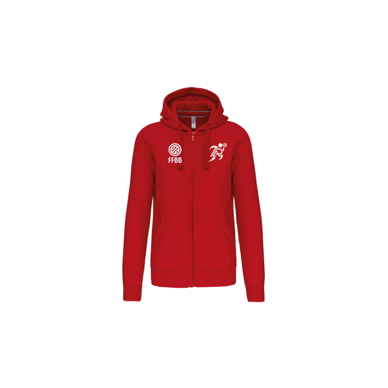 Sweat à capuche zippé Rouge Patronage Laïque Basket (2 logos)