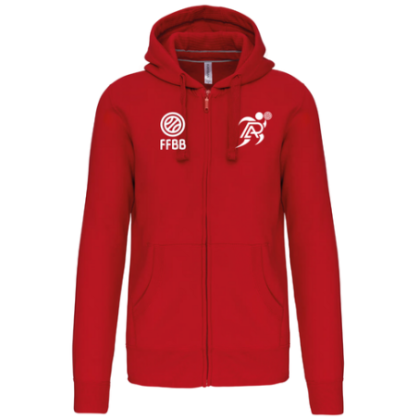 Sweat à capuche zippé Rouge Patronage Laïque Basket (2 logos)
