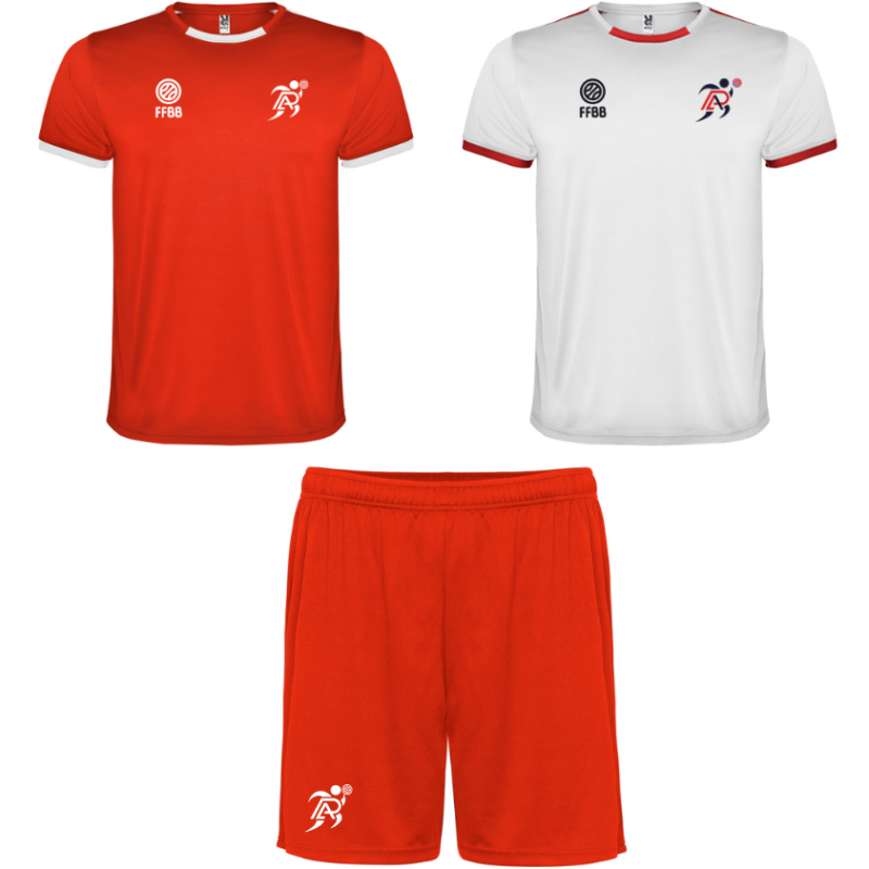 Pack entraînement 2 maillots + 1 short Rouge/Blanc Patronage Laïque Basket