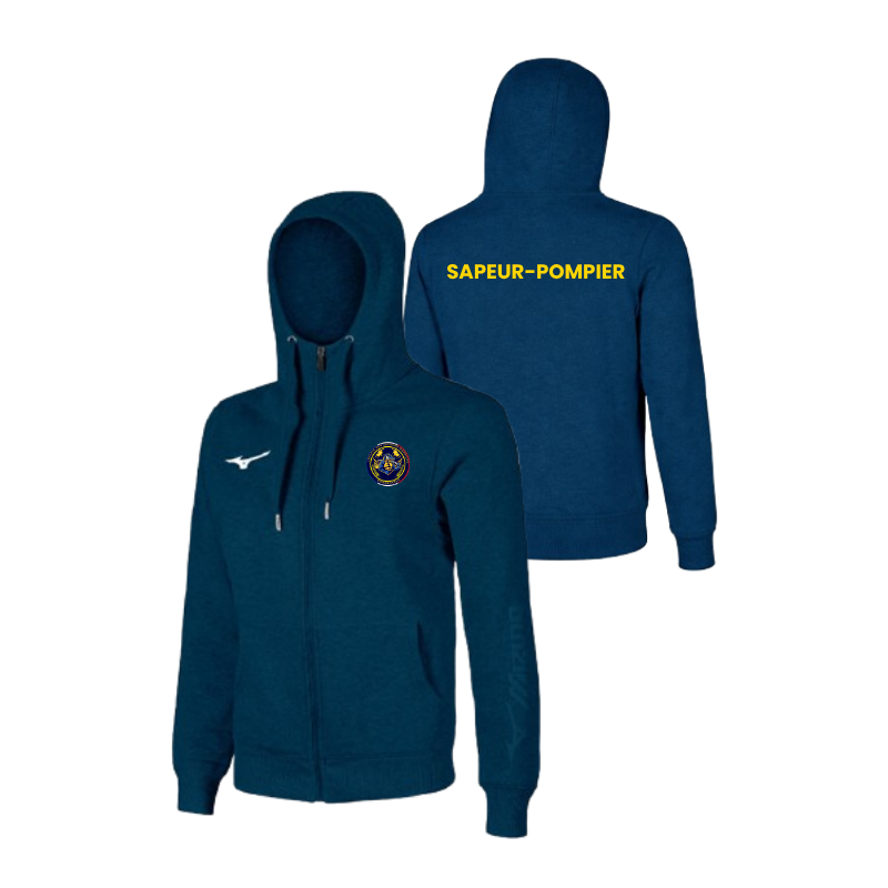 Sweat zippé à capuche Mizuno Bleu marine Sapeurs Pompiers Bonnétable (2 logos)