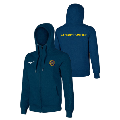 Sweat zippé à capuche Mizuno Bleu marine Sapeurs Pompiers Bonnétable (2 logos)