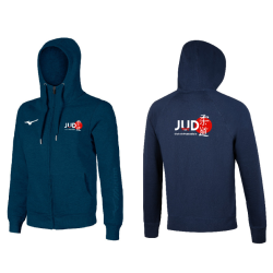 Sweat à capuche zippé Mizuno Bleu marine Judo Club de Pontvallain (2 logos)