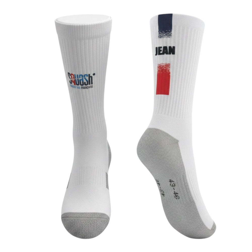 Chaussettes personnalisées FFSQUASH + Nom + Numéro