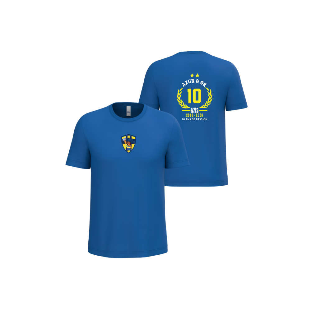 Maillot Bleu "10 ans" Azur & Or (2 logos)
