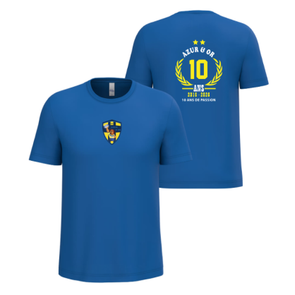 Maillot Bleu "10 ans" Azur & Or (2 logos)