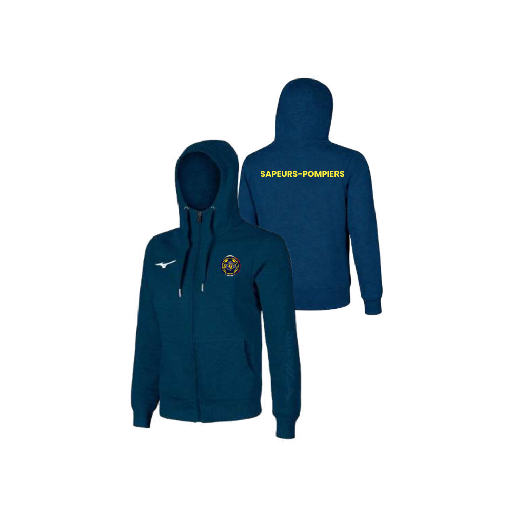 Sweat zippé à capuche Mizuno Bleu marine Sapeurs Pompiers Bonnétable (2 logos)