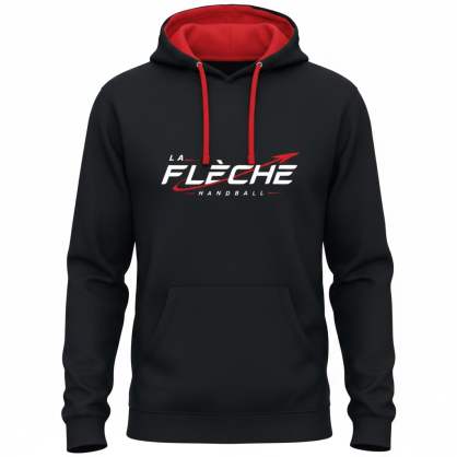 Sweat capuche noir/rouge La Flèche Handball